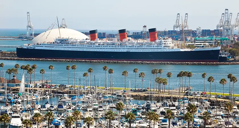 The Queen Mary in the Long Beach Harbor