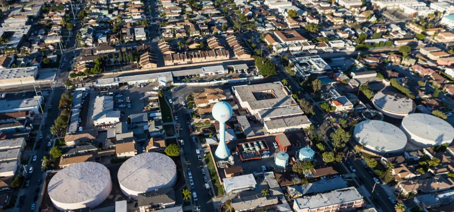 Aerial view of a Hawthorne neighborhood