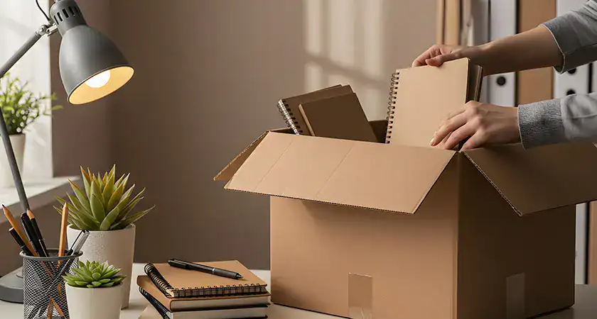 Packing up office supplies
